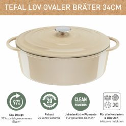 New Tefal Rotissoire Ovale En Fonte Lov 34Cm Beige E25806