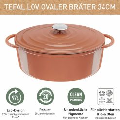 Hot Tefal Lov Rotissoire Ovale En Fonte 34 Cm Terre Cuite Orange E26006